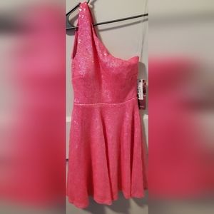 Juniors Emerald Sundae One Shoulder Sequin Fit & Flair Dress